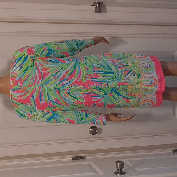 Lilly Pulitzer Palm Tree Leaves Medium A-Frame Sun Dress with 3/4-Length Sleeves - Picture 6 of 7